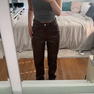 H&M Brown Leather Pants (Straight Leg)